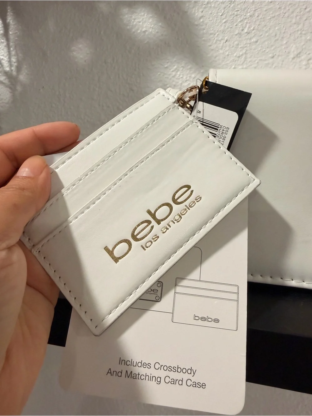 bebe White Crossbody Bag with Gold Chain